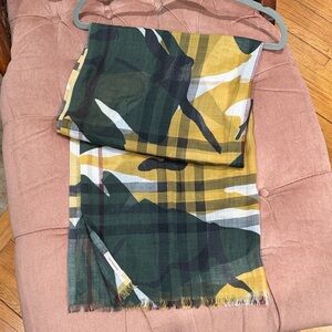 Burberry Green and Yellow Motif Check Scarf
